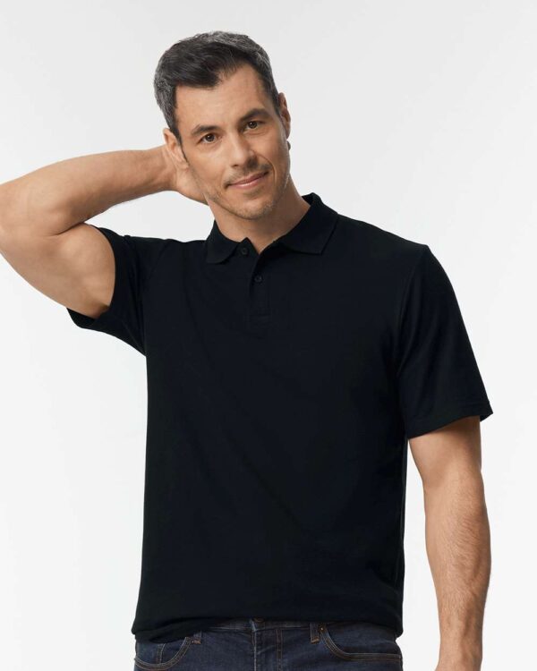 Softstyle Pique Polo — Black on-model front
