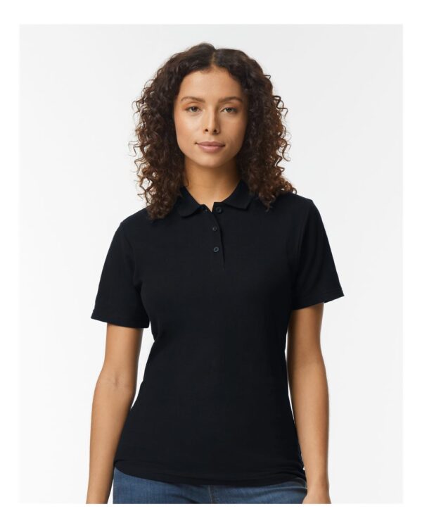 on-model-104359_omf_jpg Women's Softstyle Polo — Black on-model front